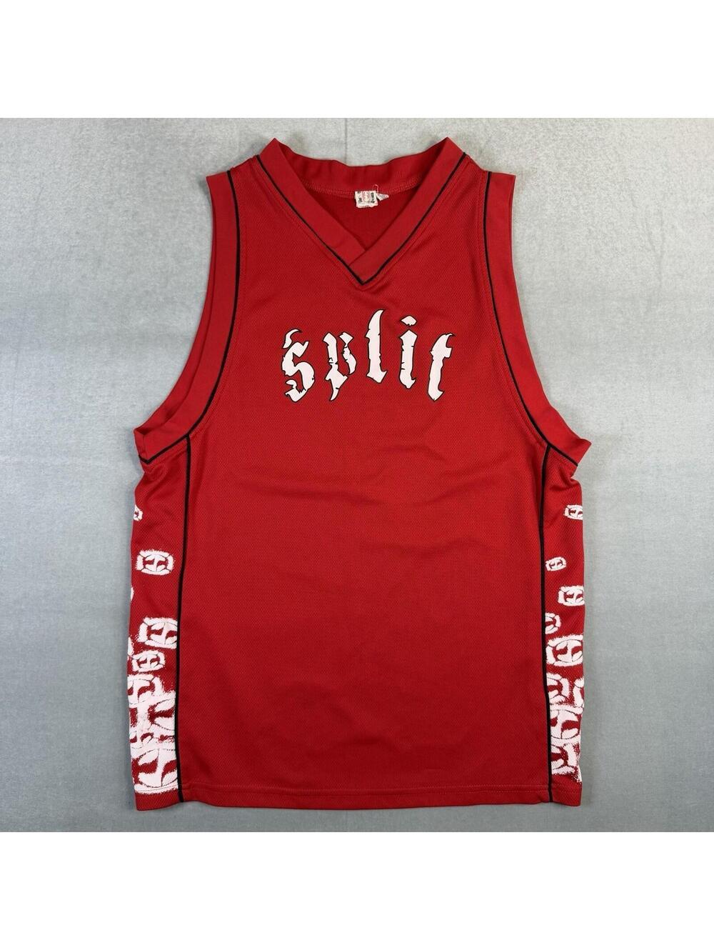 Vintage 90s Split Jersey Tank Top Mens Small Red Streetwear Skateboarding Surf